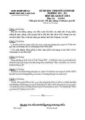 Đề thi học sinh giỏi cấp huyện ăm học 2010 - 2011 môn thi lịch sử lớp 8